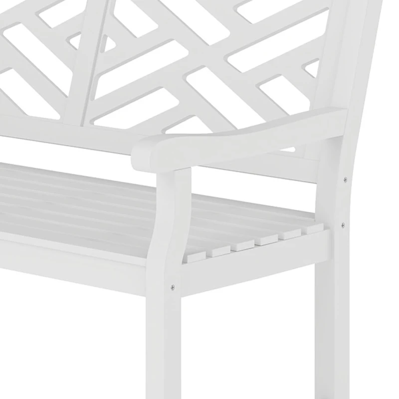 Outsunny 46" Outdoor Bench, Wooden Patio Loveseat with Slatted Frame and Armrests, 2 Seater Garden Bench for Porch, Lawn, White