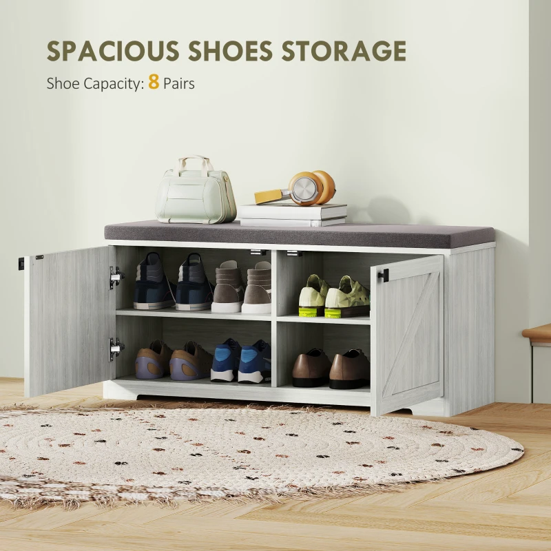 HOMCOM Shoe Storage Bench with Padded Seat, Entryway Bench Holds up to 352 lb, Shoe Organizer, 8 Pairs, Light Grey