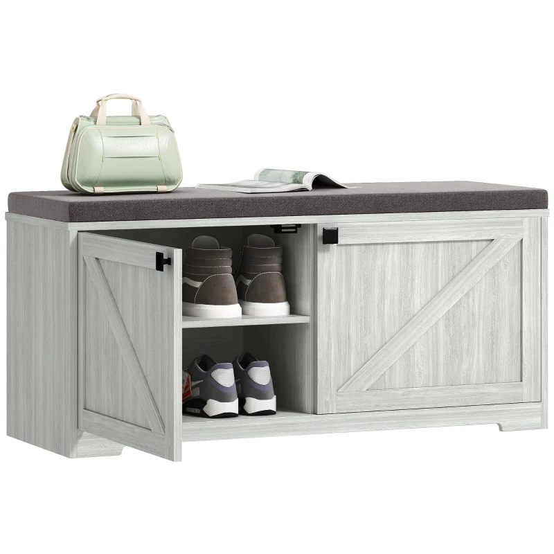 HOMCOM Shoe Storage Bench with Padded Seat, Entryway Bench Holds up to 352 lb, Shoe Organizer, 8 Pairs, Light Grey