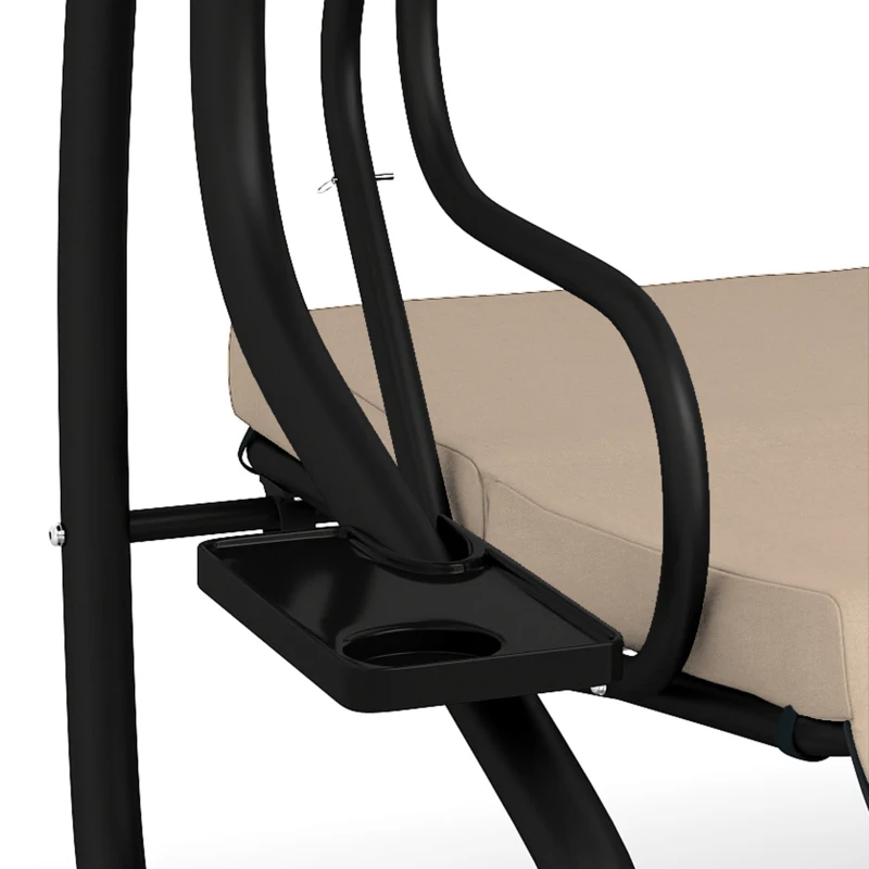 Outsunny 3-Seat Outdoor Patio Swing Chair, 2-in-1 Convertible Flat Bed, Canopy Swing with Adjustable Shade, Removable Cushions, Cup Holder, Light Brown