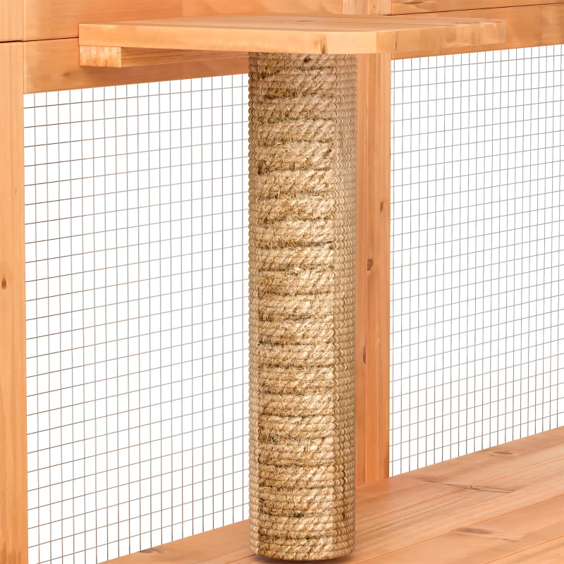 PawHut Large Outdoor Catio with Condos, Platforms, Doors, Ladders, Weather-Resistant Roof, Orange