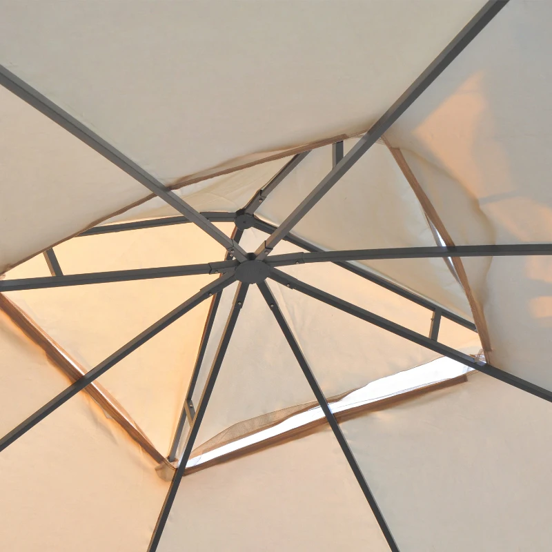 Outsunny 10' x 10' Steel Outdoor Patio Gazebo Canopy with Removable Mesh Curtains, Display Shelves, & Steel Frame, Beige