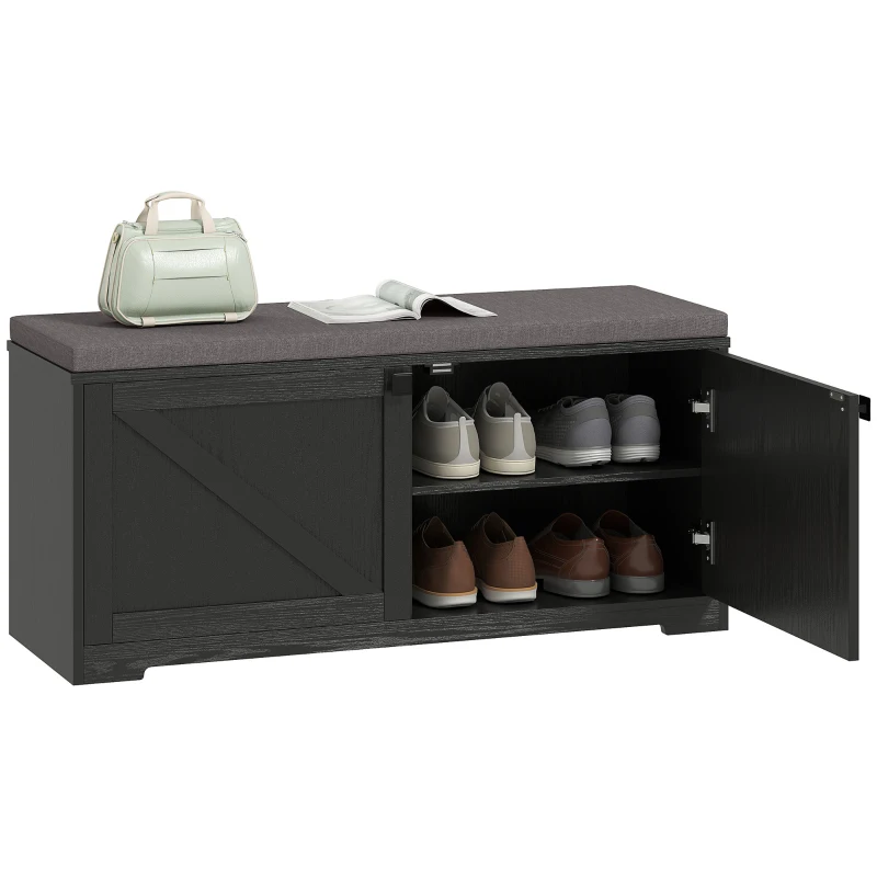 HOMCOM Shoe Storage Bench with Padded Seat, Entryway Bench Holds up to 352 lb, Shoe Organizer, 8 Pairs, Black Wood Grain
