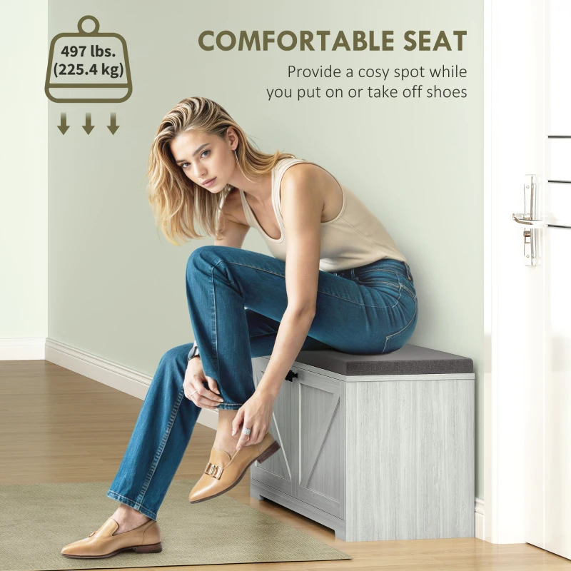 HOMCOM Shoe Storage Bench with Padded Seat, Entryway Bench Holds up to 352 lb, Shoe Organizer, 8 Pairs, Light Grey