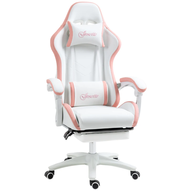 Vinsetto Computer Gaming Chair, PU Leather Office Desk Chair with Footrest, Swivel Wheels, 135° Reclining Back, White