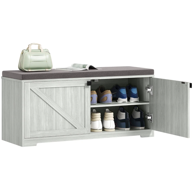 HOMCOM Shoe Storage Bench with Padded Seat, Entryway Bench Holds up to 352 lb, Shoe Organizer, 8 Pairs, Light Grey