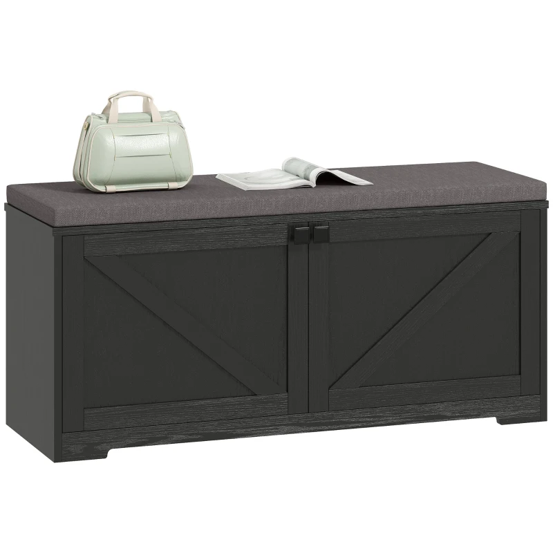 HOMCOM Shoe Storage Bench with Padded Seat, Entryway Bench Holds up to 352 lb, Shoe Organizer, 8 Pairs, Black Wood Grain