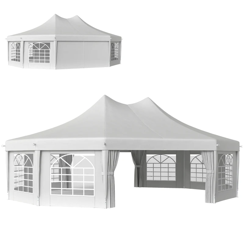Outsunny 21' x 29' Wedding Event Party Tent High Peak Decagonal Outdoor Gazebo Canopy with Removable Walls White
