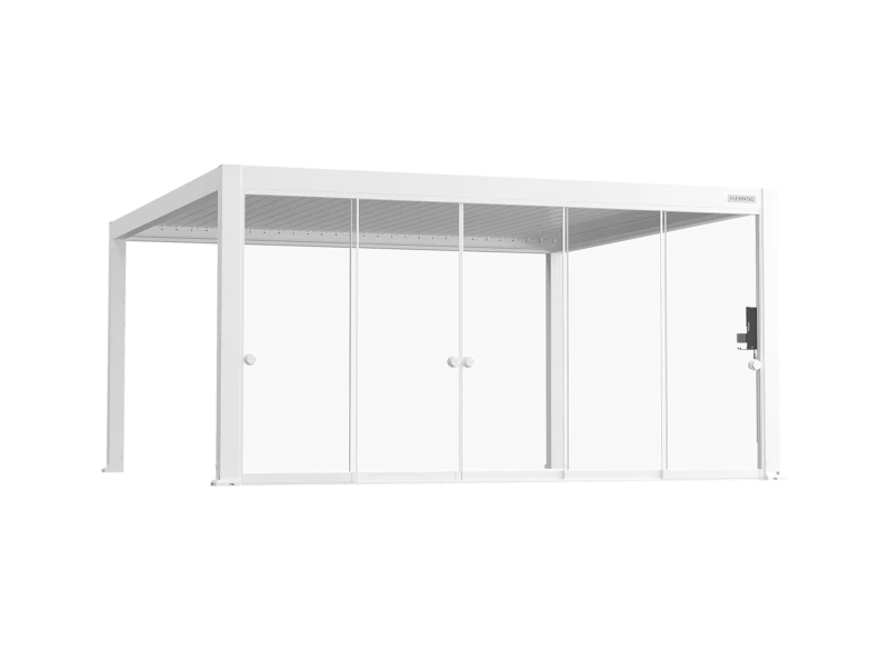 Flexpatio Glass Doors for Gen 2 Perogla 16' Side White - 10mm Tempered Glass Enclosed Sliding Door System with 100% Aluminum Rail