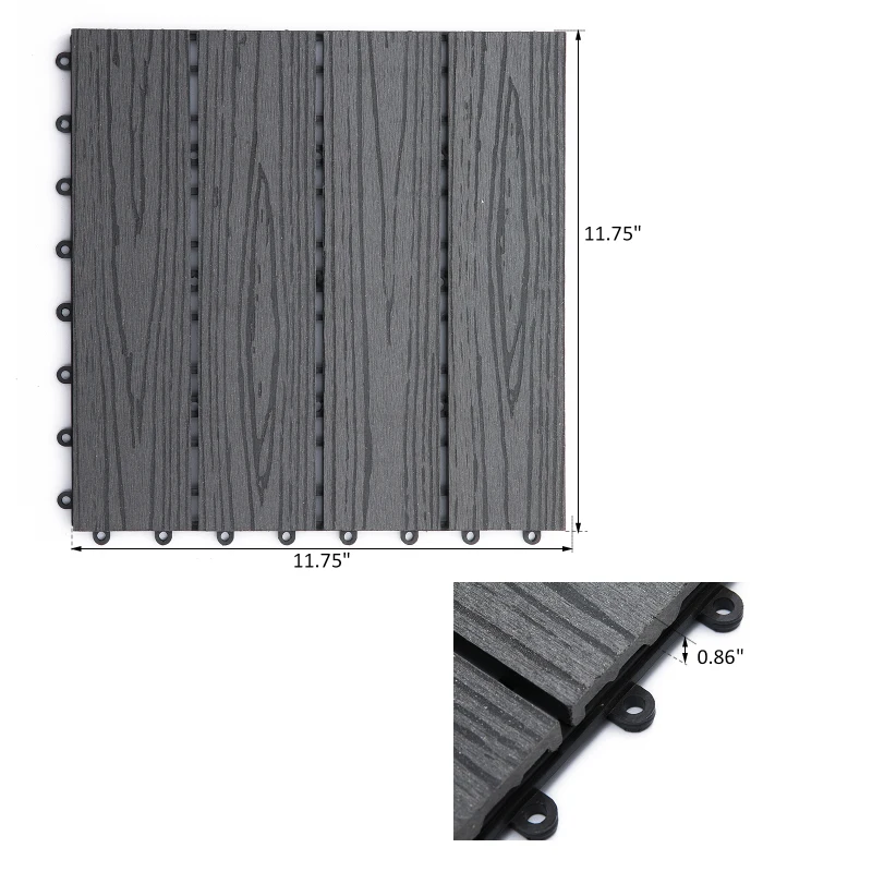 Outsunny Interlocking Deck Tiles, Pack of 11 Outdoor Flooring Patio Tiles, 12" x 12", All Weather for Porch, Balcony, Backyard for a New Classic Look, Grey