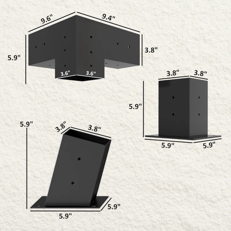 Outsunny Pergola Kit, 15° Slanted Pergola Bracket Kit with 3-Way Brackets, Post Bases, Wall Mounts for 3.6" X 3.6" Lumber, Black