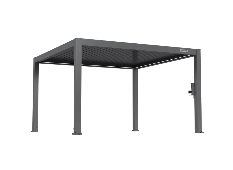 FlexPatio POWER+ PRO Gen 2 Motorized Pergola 13' x 13' Gray - 6063-T5 Aluminum Motorized Louvers, LED, IP68 Outlets, 165 MPH Wind, 50 PSF Snow