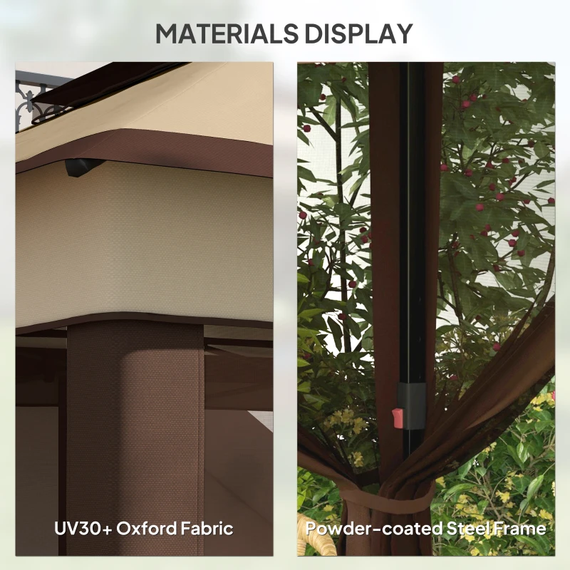 Outsunny 10.7 x 10.7ft Pop Up Gazebo, Adjustable Instant Sun Shelter with UV30+ Roof Cover, Removable Mesh Curtains, Beige