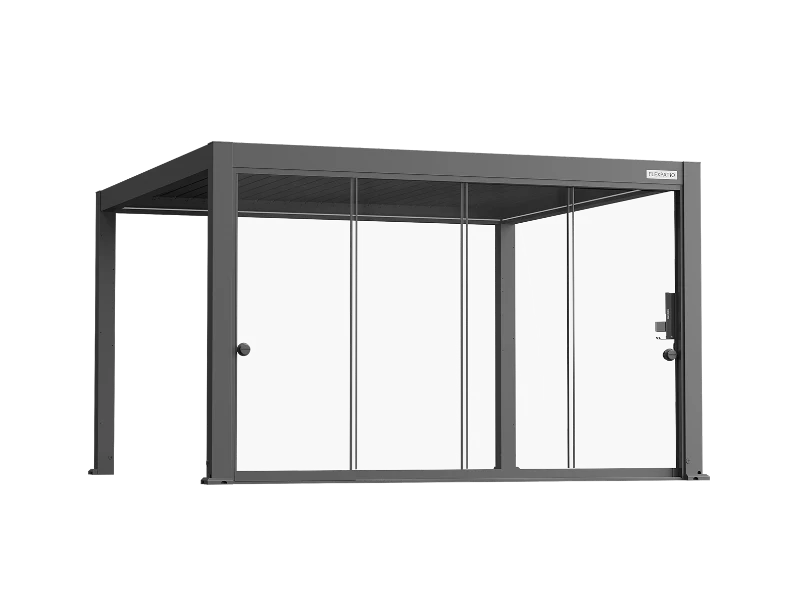 Flexpatio Glass Doors for Gen 2 Perogla - 10mm Tempered Glass, 13' Side, Gray, 100% Aluminum Rail System
