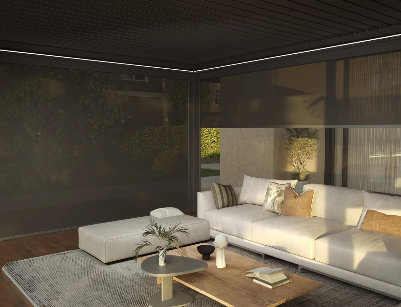 Flexpatio Motorized Roller Shades for Pergola - Gray Tough Mesh Weave, 20' Side Motorized Privacy Shade with Aluminum Track, 8% Openness Factor