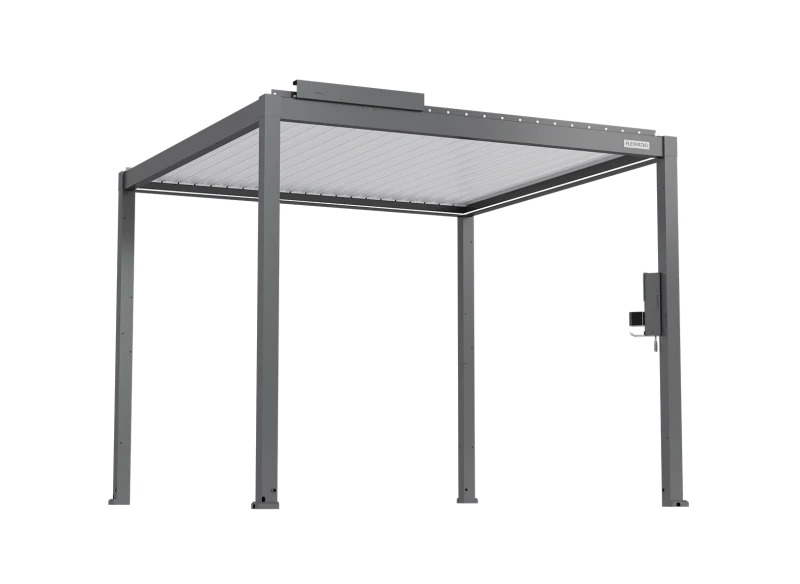 FlexPatio POWER+ Gen 2 Motorized Pergola with Motorized Louvers, 10'L x 10'W, Gray with White Louvers, 6063-T5 Aluminum