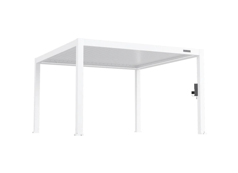 FlexPatio POWER+ PRO Gen 2 Motorized Pergola 13' x 13' White – 6063-T5 Aluminum, Motorized Louvers, LED, IP68 Outlets, 165 MPH Wind