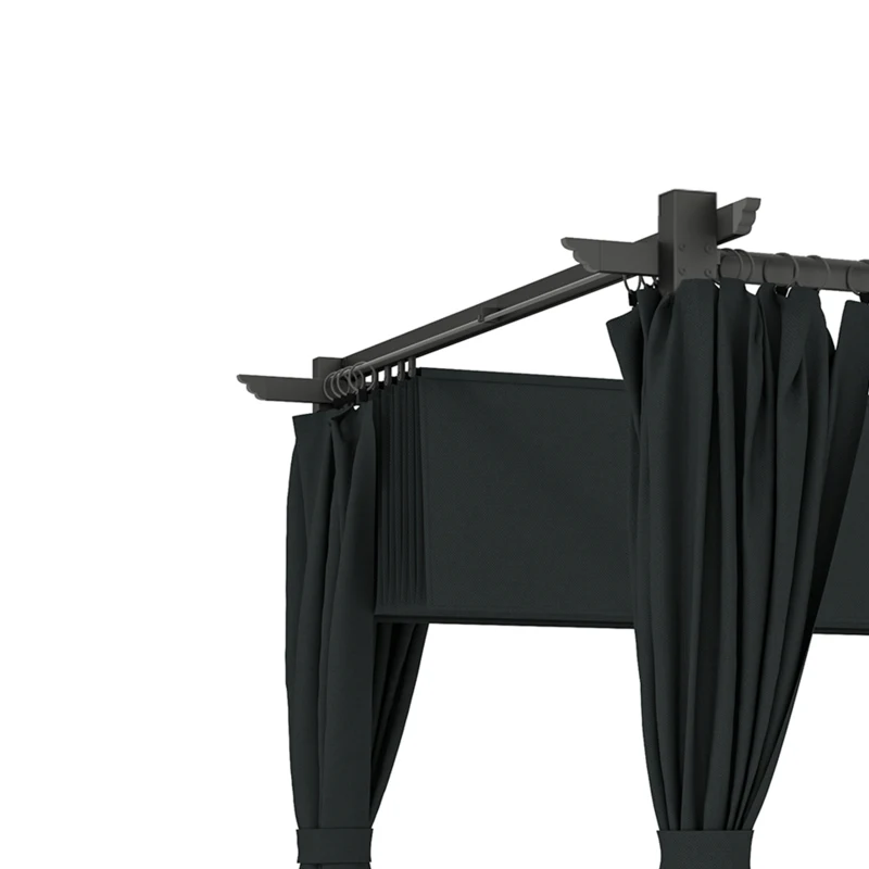 Outsunny 10' x 13' Pergola with Retractable Canopy and Curtains, UPF30+ Sun Shade Shelter for Grill, Garden, Backyard, Deck