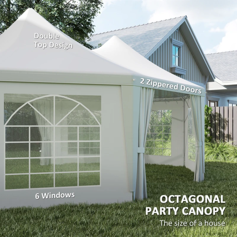 Outsunny 16' x 22' Wedding Event Party Tent High Peak Octagonal Outdoor Gazebo Canopy with Removable Walls White