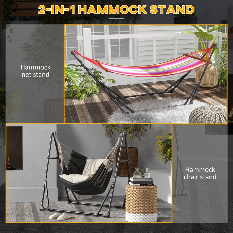 Outsunny Foldable Hammock Stand, Portable 2 in 1 Hammock Chair Stand Only with Carry Bag, Load Capacity 120kg, for Patio, Black