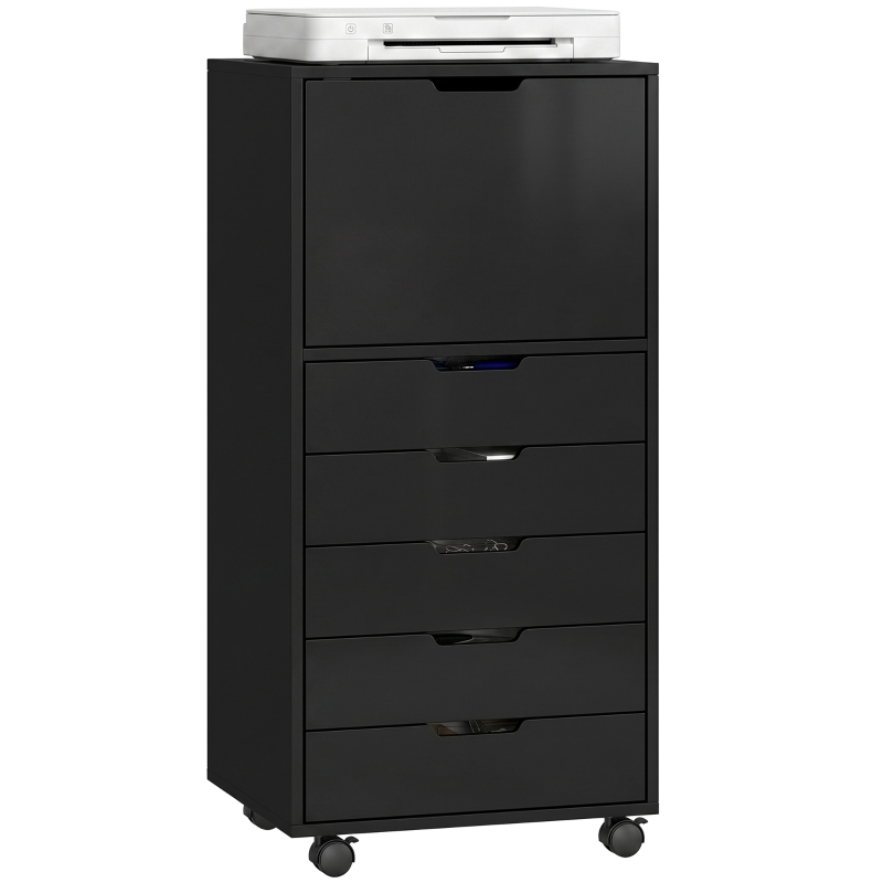 HOMCOM File Cabinet on Wheels Mobile Printer Stand with 5 Drawers for Home Office Black