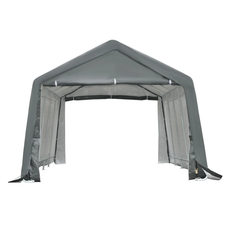 Outsunny 12' x 20' Carport Portable Garage, Heavy Duty Storage Tent, Patio Storage Shelter w/ Anti-UV PE Cover, Gray