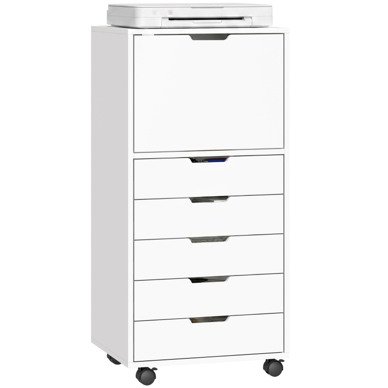 HOMCOM File Cabinet on Wheels Mobile Printer Stand with 5 Drawers for Home Office White