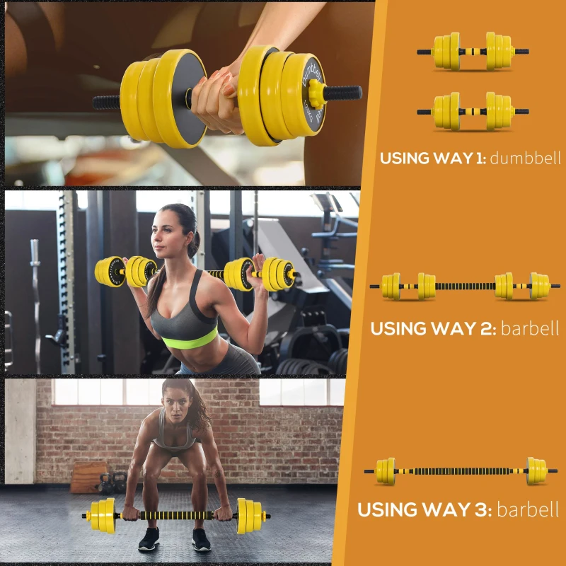 Soozier Dumbbell & Barbell Adjustable Set 44lbs Plate Bar Clamp Rod for Strength Training, Full Body Workout, Muscle Building Men Women Home Gym Sports Area Exercise Ergonomic