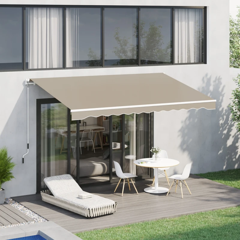 Outsunny 12' x 10' Retractable Awning Patio Awnings Sun Shade Shelter with Manual Crank Handle, 280g/m² UV & Water-Resistant Fabric and Aluminum Frame for Deck, Balcony, Yard, Cream White