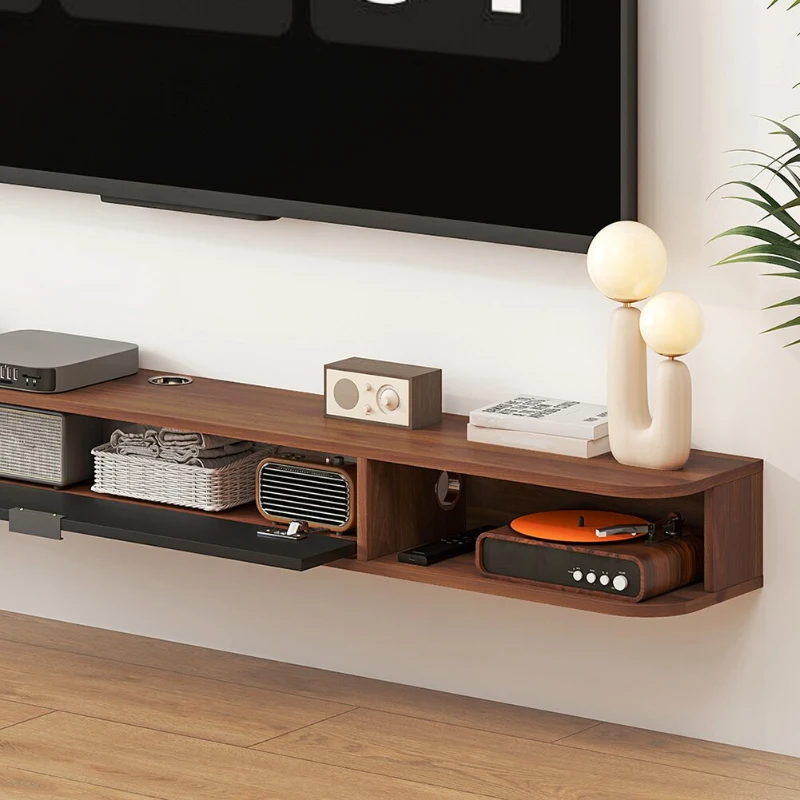 HOMCOM 71" Floating TV Stand for TVs up to 75 Inch, Wall Mounted Media Console with Flip Drawer and 2 Open Shelves, Walnut(m-9)