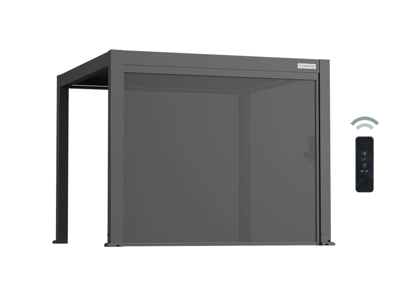 Flexpatio Motorized Roller Shades - Tough Mesh Weave, 8% Openness Factor, Gray, 10' Side, Aluminum Track