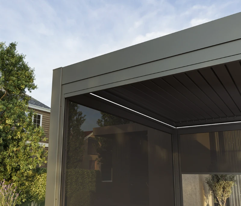 Flexpatio Motorized Roller Shades - Tough Mesh Weave, 8% Openness Factor, Gray, 10' Side, Aluminum Track