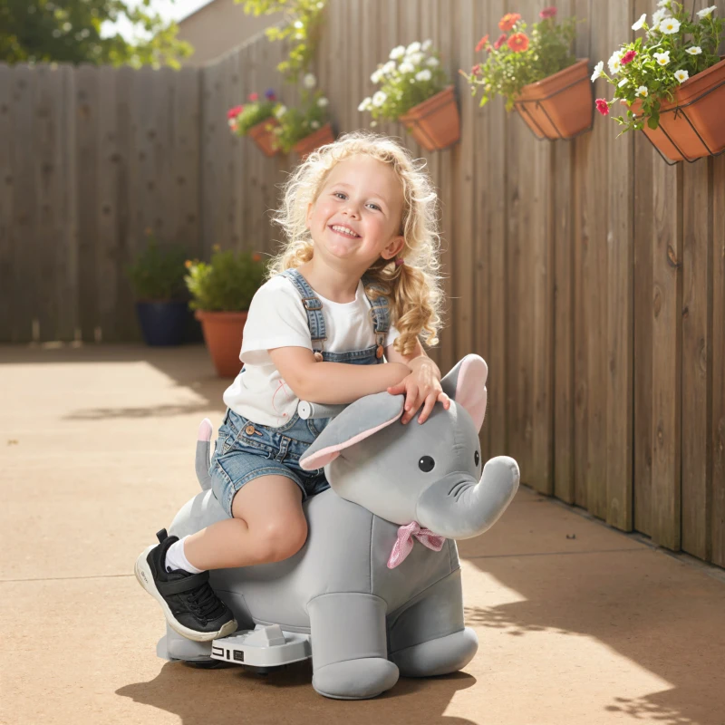 Qaba 6V Ride on Horse with Music, Forward, Soft Touch, Foot Pedal, for Boys Girls 1.5-5 Years Old