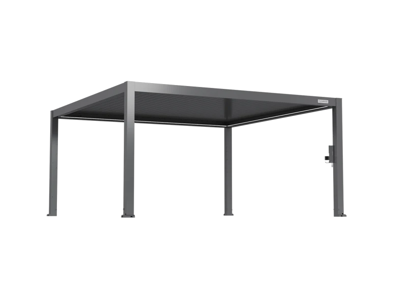 FlexPatio POWER+ PRO Gen 2 Motorized Pergola 16' x 16' Gray — 6063-T5 Aluminum Louvered Roof with LED and IP68 Outlets