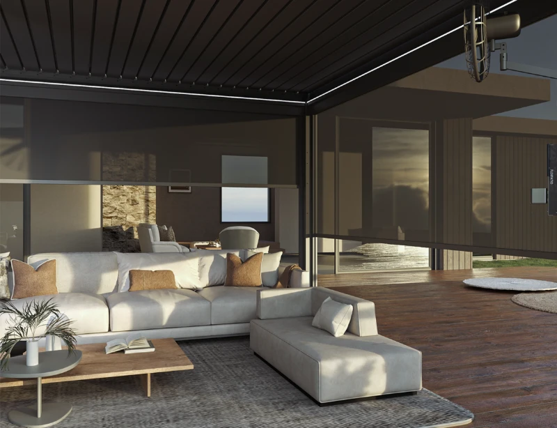 Flexpatio Motorized Roller Shades for Pergola - Gray Tough Mesh Weave, 20' Side Motorized Privacy Shade with Aluminum Track, 8% Openness Factor