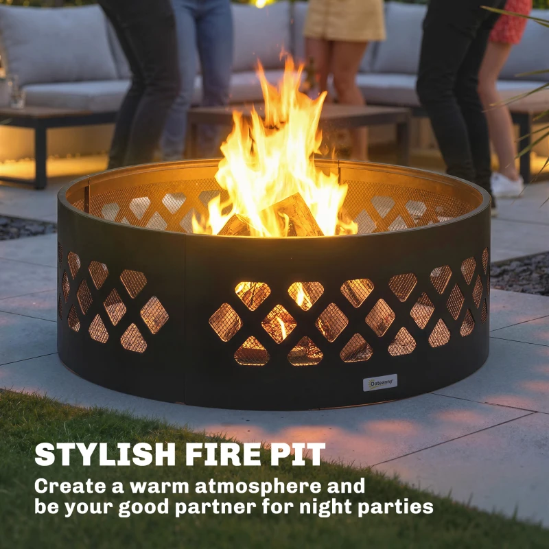 Outsunny 36" Outdoor Fire Pit, Portable Bottomless Fire Ring with Poker, Wood Burning Firepits, Black
