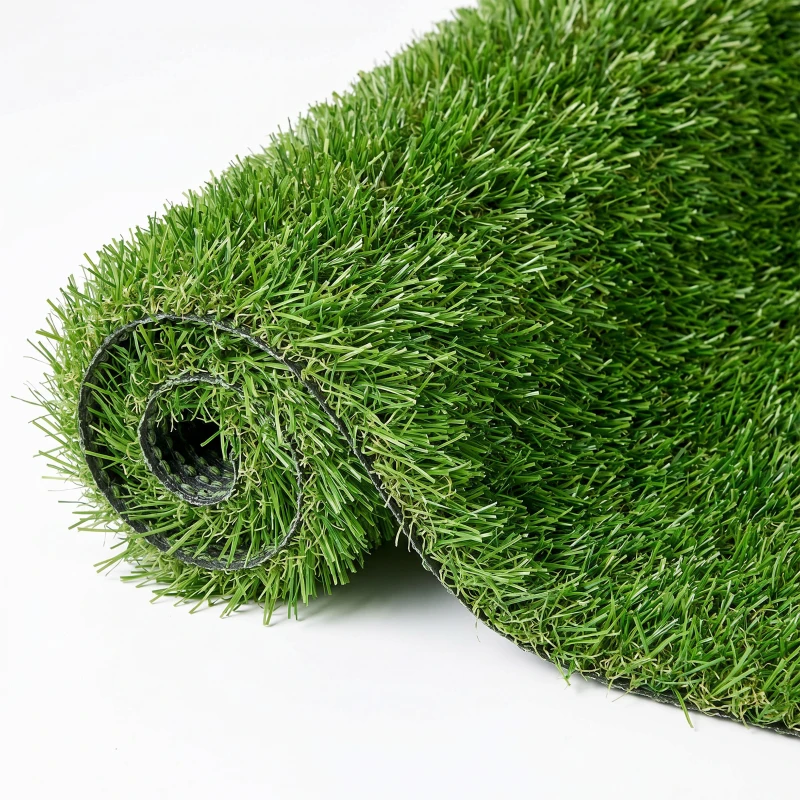 Outsunny Artificial Grass 10' x 3' (30 Square Feet), Fake Grass Turf with UV Protection, Drain Holes for Rain, Green