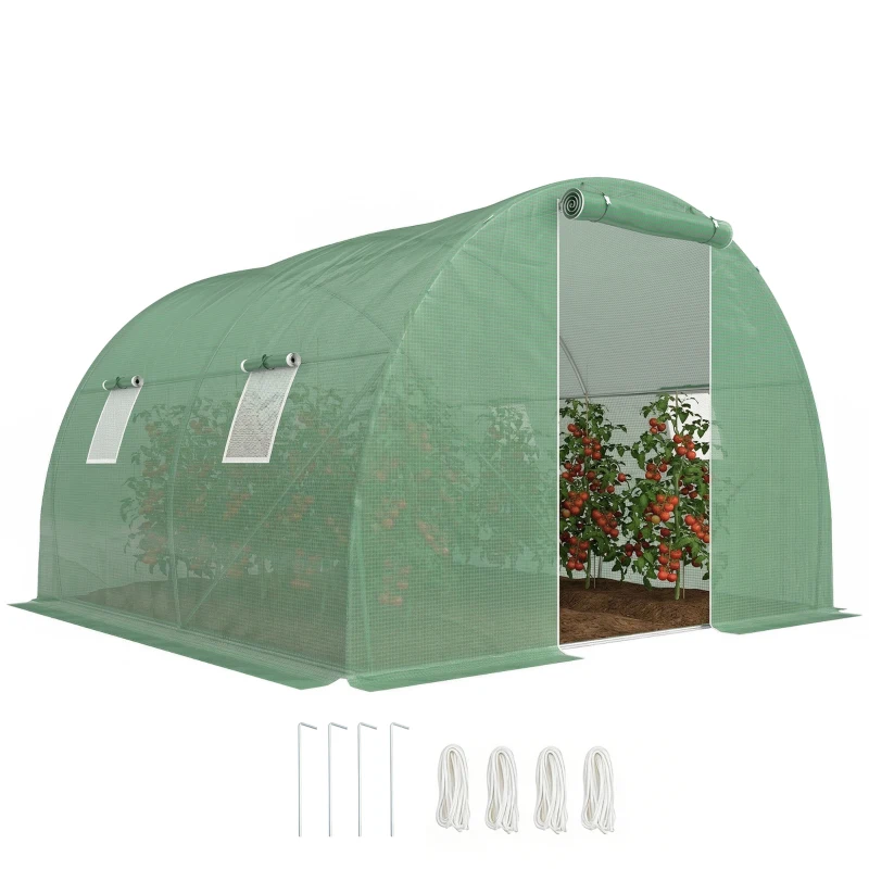 Outsunny Walk-In Tunnel Greenhouse, Plant Hot House with 4 Windows and Zipper Door, 10' x 10' x 7' , Green