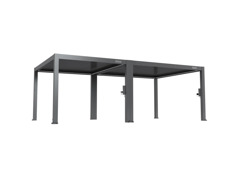 FlexPatio POWER+ PRO Gen 2 Motorized Pergola, 13' x 23', Gray, 6063-T5 Aluminum, Motorized Louvers & LED Lighting
