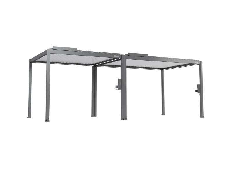 FlexPatio POWER+ Gen 2 Motorized Pergola, Motorized Louvered Aluminum Patio Cover - 10'L x 23'W, Gray with White Louvers