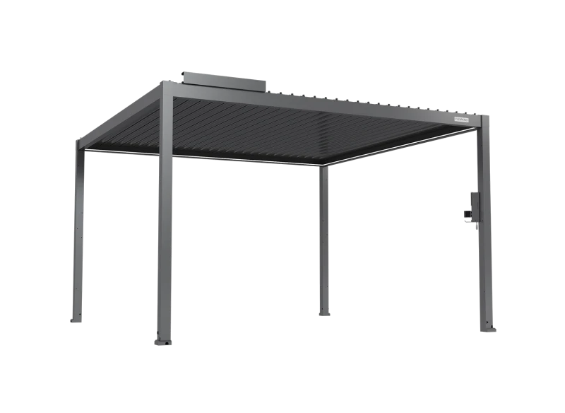 FlexPatio POWER+ Gen 2 Motorized Pergola - Motorized Louvered 6063-T5 Aluminum Patio Cover, 13'L x 13'W, Gray