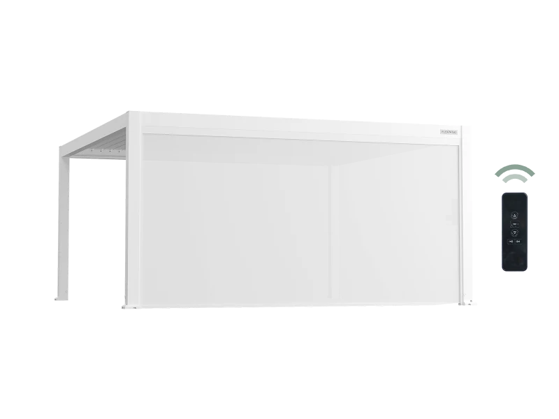 Flexpatio Motorized Roller Shades White - 16' Side Tough Mesh Weave Privacy Screen with Aluminum Track, 8% Openness, UV-Resistant Waterproof Fabric
