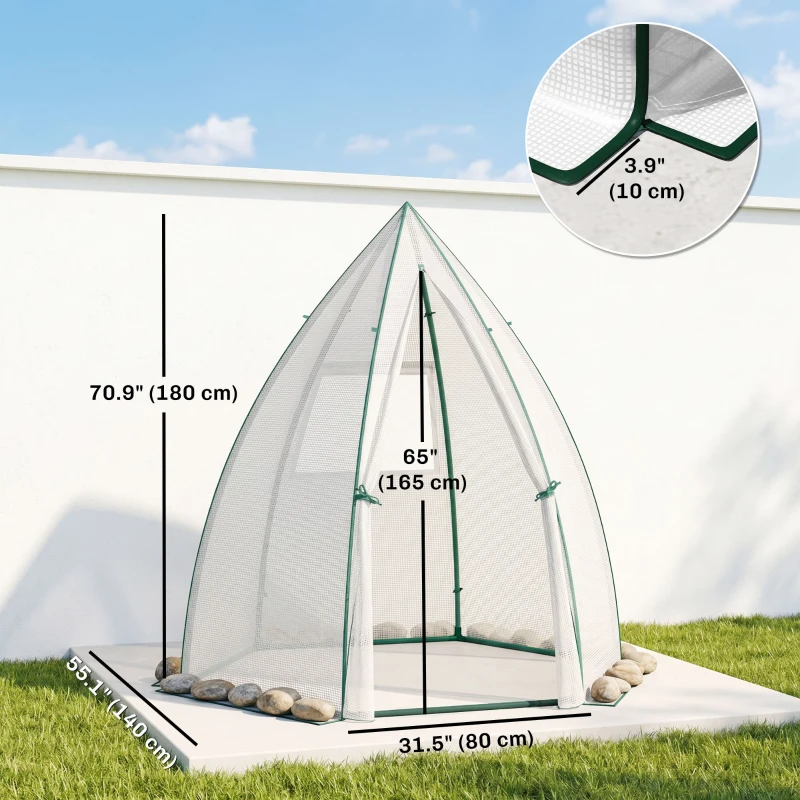 Outsunny 63" x 54" x 71" Greenhouse Portable Hot House for Plants with Zipper Door and Mesh Window for Outdoor, Garden, Patio, White