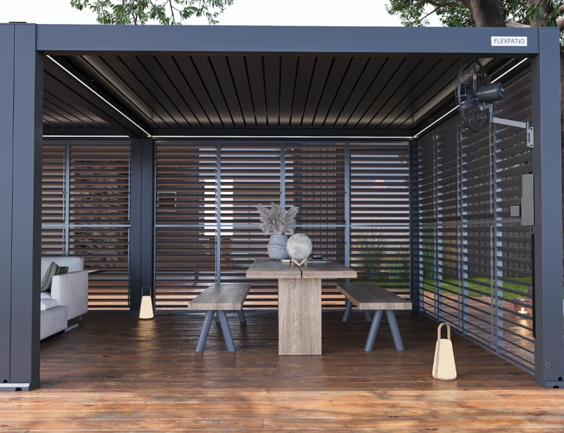 Flexpatio Privacy Shutter Walls Adjustable 0–180° All-Aluminum Panel Add-On, 16' Side Gray for Pergola Shade and Airflow Control