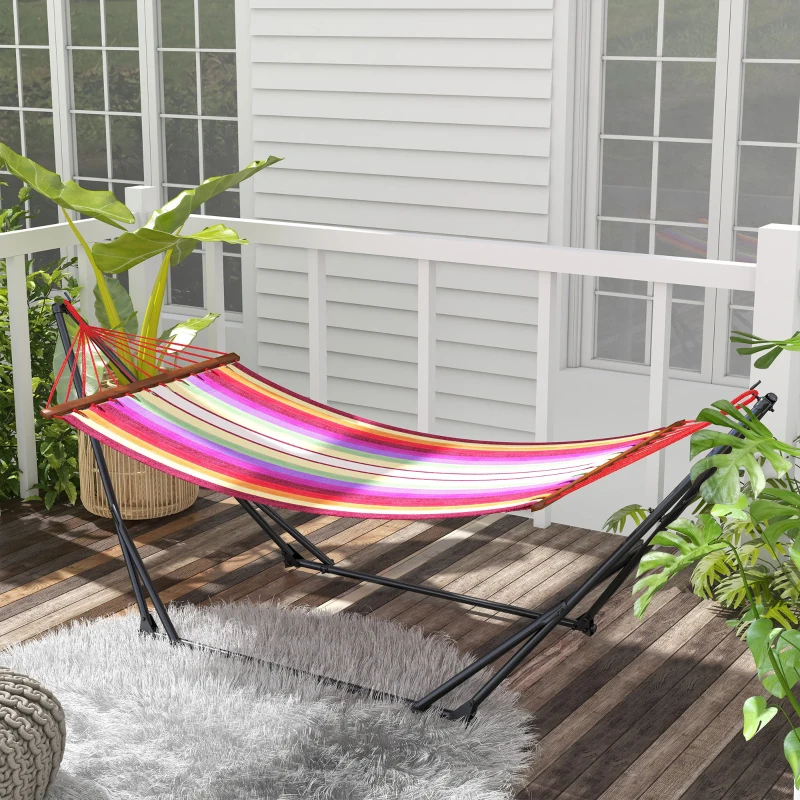 Outsunny Foldable Hammock Stand, Portable 2 in 1 Hammock Chair Stand Only with Carry Bag, Load Capacity 120kg, for Patio, Black