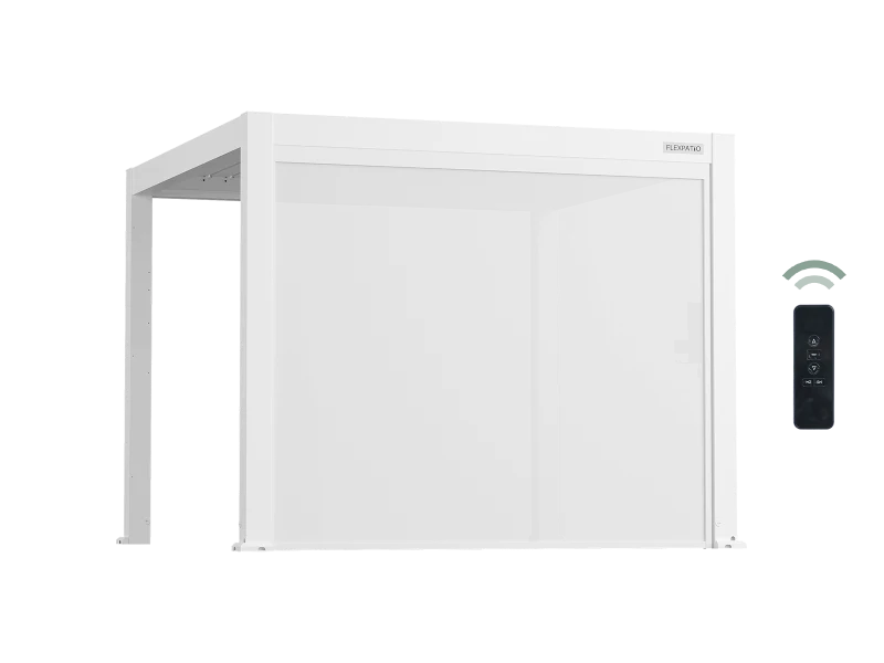 Flexpatio Motorized Roller Shades for Pergola - White Tough Mesh Weave, 10' Side Motorized Privacy Shade with Aluminum Track, 8% Openness Factor