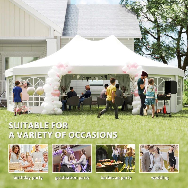 Outsunny 21' x 29' Wedding Event Party Tent High Peak Decagonal Outdoor Gazebo Canopy with Removable Walls White