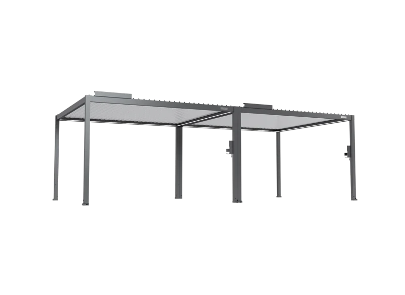 FlexPatio POWER+ Gen 2 Motorized Pergola 13'L x 26'W Gray with White Louvers 6063-T5 Aluminum, Motorized Louvers