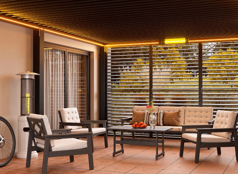 Flexpatio Privacy Shutter Walls Adjustable All-Aluminum Shutters for Pergola - 13' Side Gray, 0–180° Light and Airflow Control