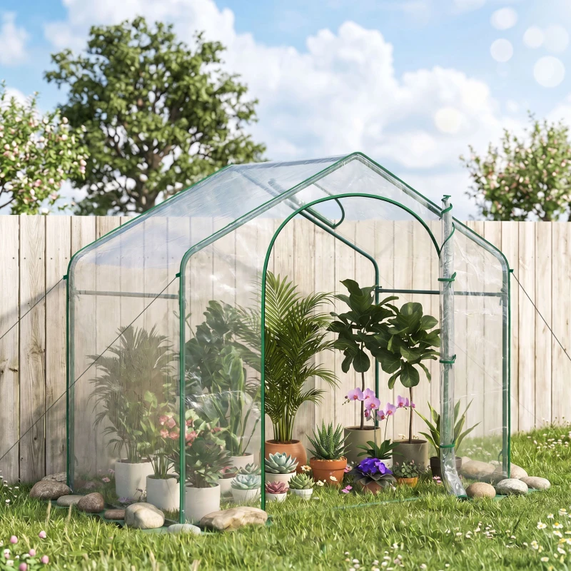 Outsunny 6' x 3' x 5' Portable Walk-in Greenhouse, Plastic Cover, Steel Frame Garden Hot House, Zipper Door, Top Vent for Flowers, Vegetables, Saplings, Tropical Plants, Clear